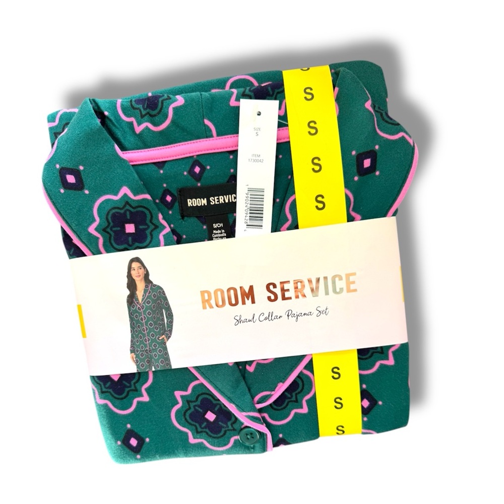 Room Service Shawl Collar Pajama Set Geometric Print